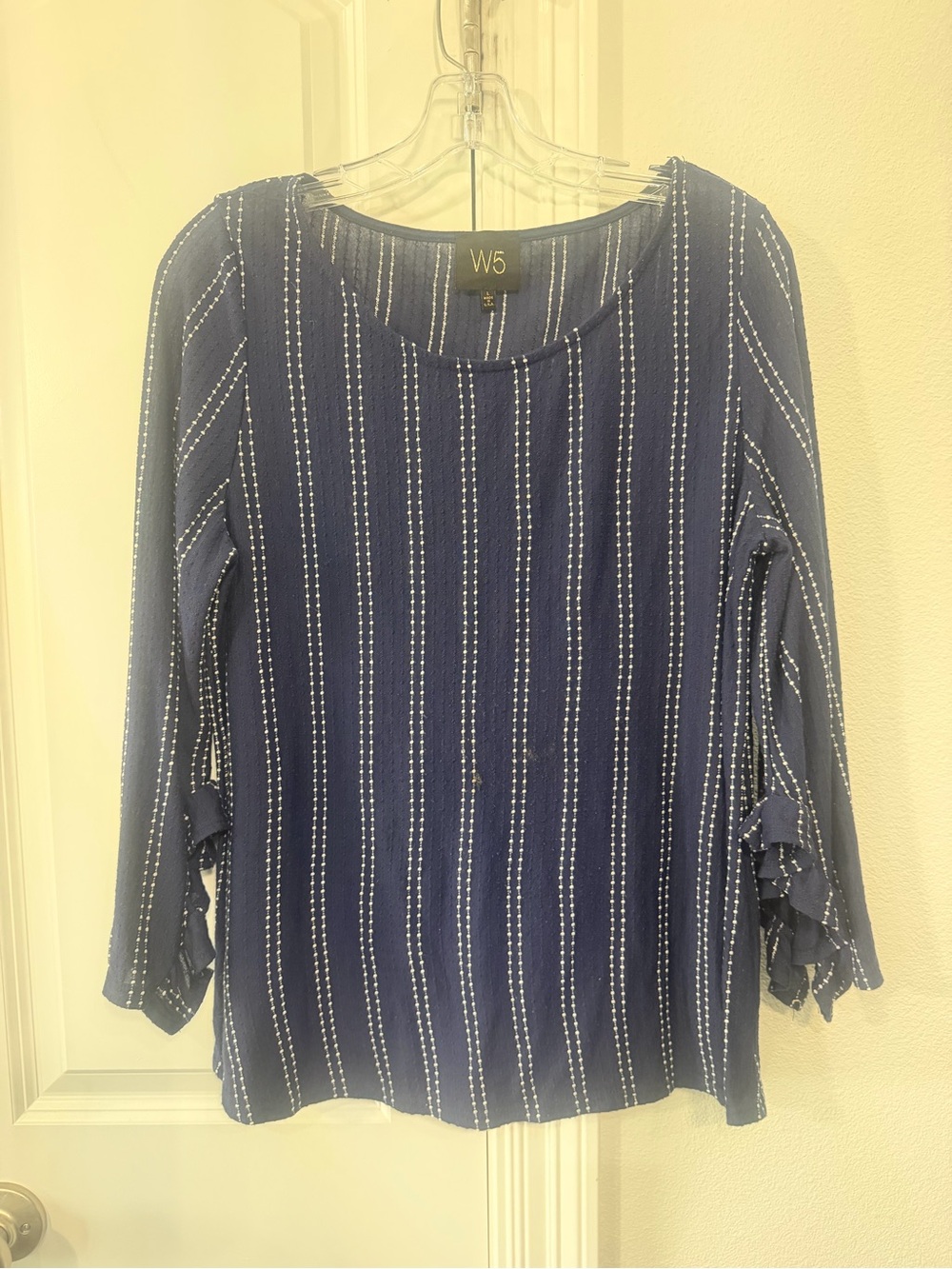 Anthropology W5 Women's Navy Stripe Ruffle Sleeve Top